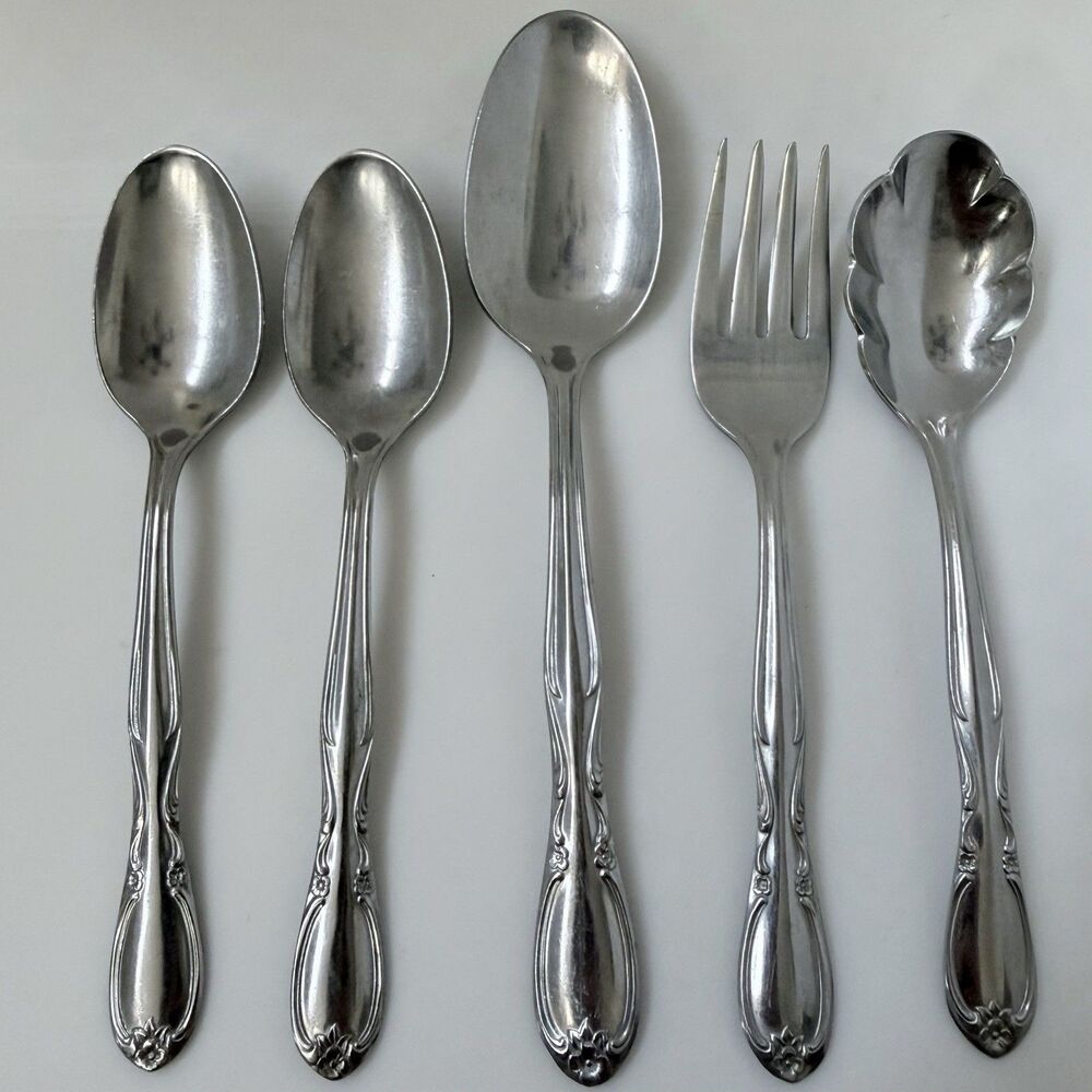 5pc International Chapel Hill Spoons + Salad Fork Stainless Superior USA Floral